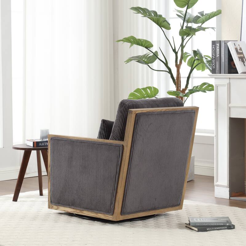 Modern 26.77" Upholstered 360° Swivel Barrel Chair with Sturdy Hardwood Frame for Living Room