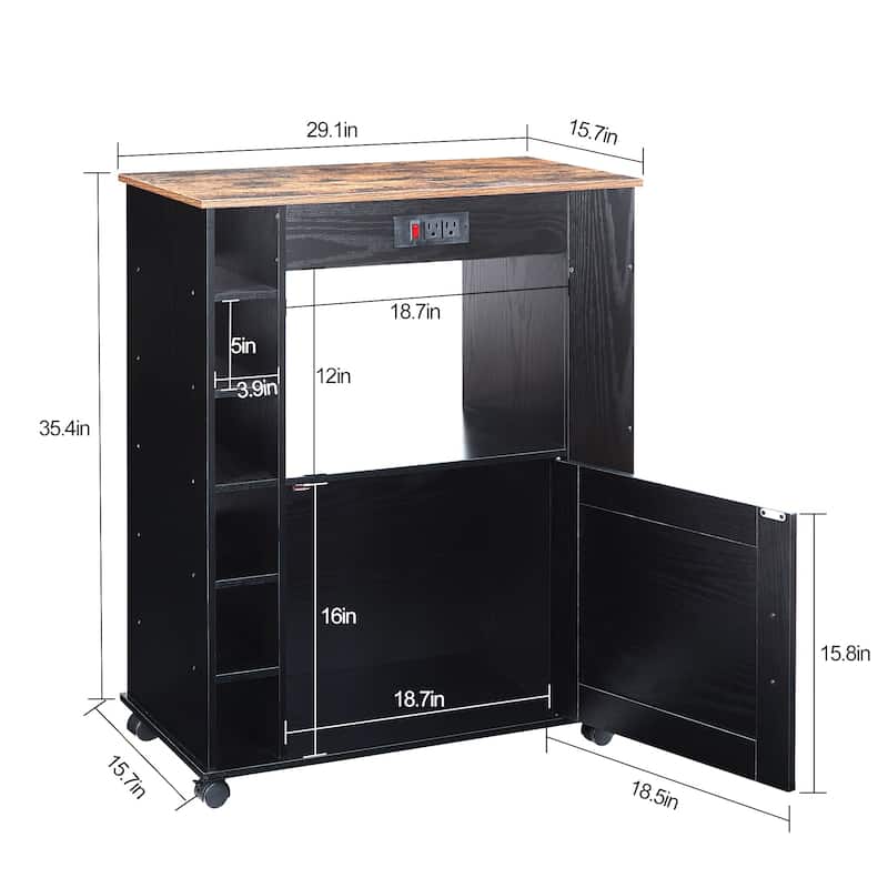 VECELO Kitchen Cart with Wheels and Charging Station,35.4'Kitchen Island Cart Wine Rack Bar Table, Bar Cabinet