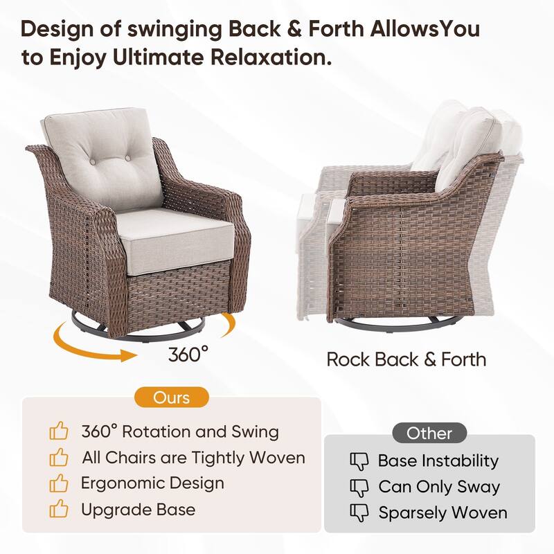 Pocassy Ptio 5 Piece Sofa Swivel Chair with Fire Pit Table