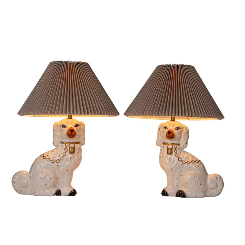 Ceramic Staffordshire Table Lamp with Pleated Fabric Shade - 13.0"L x 13.0"W x 18.5"H