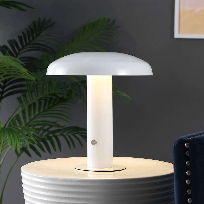 Boletus 11" Contemporary Bohemian Rechargeable/Cordless Iron Integrated LED Mushroom Table Lamp, by JONATHAN Y