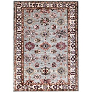 Shahbanu Rugs Stardew Gray Hand Knotted Denser Weave Afghan Super Kazak ...