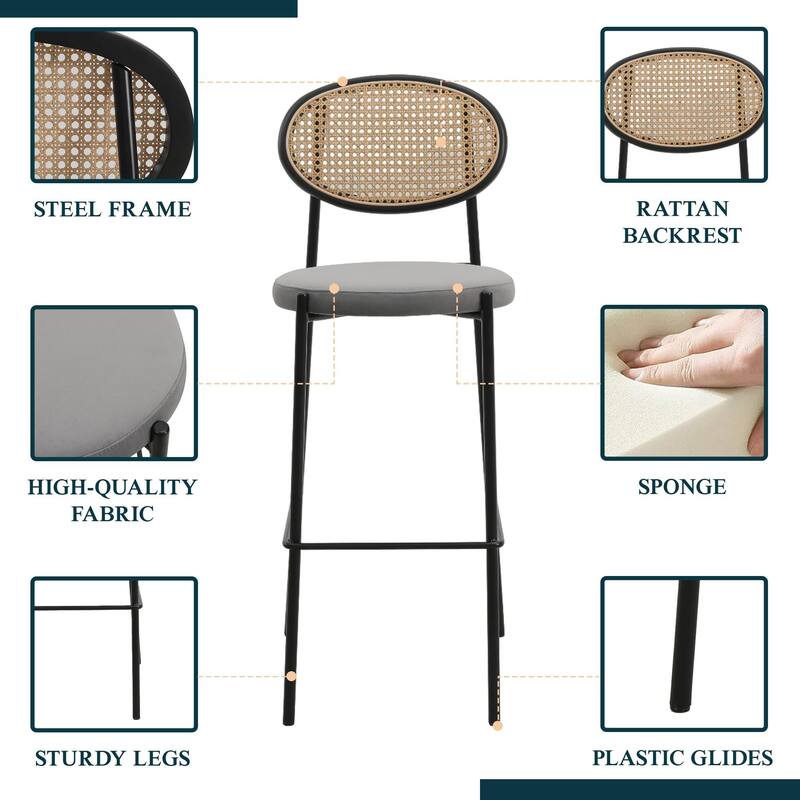 LeisureMod Euston Modern Wicker Bar Stool with Powder Coated Steel Frame - 42"