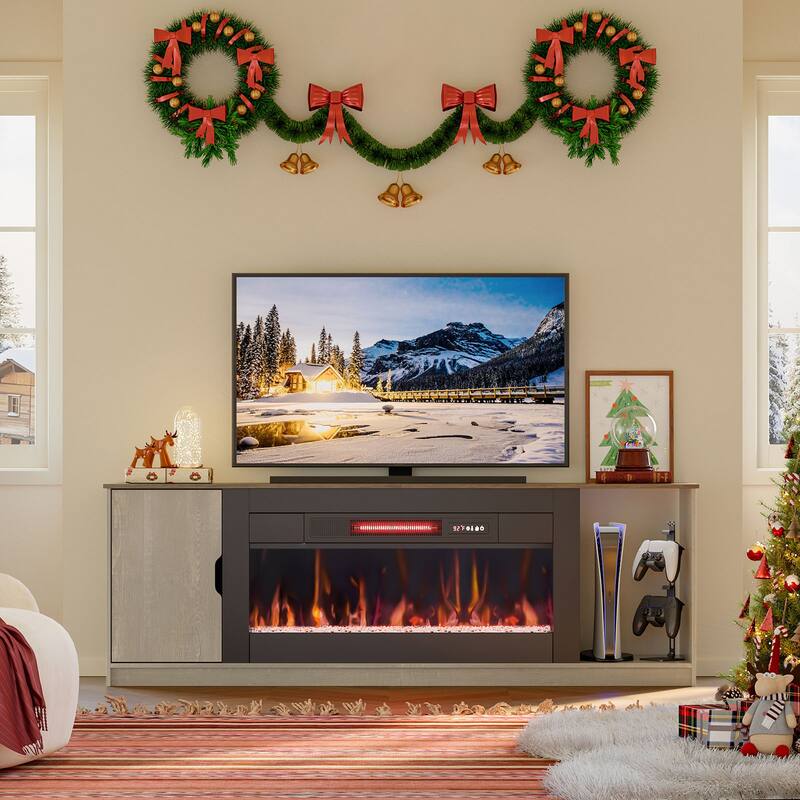 70" TV Stand with 36" Electric Fireplace, Modern Led Electirc Fireplace TV Stand fits TV up to 75 in.with Storage Cabinet