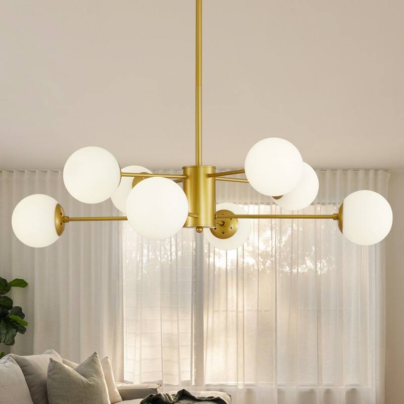 Modern Gold Sputnik Chandelier With Clear Glass Shades For Dining Room, Living Room, Or Kitchen - 8 Lights - Gold