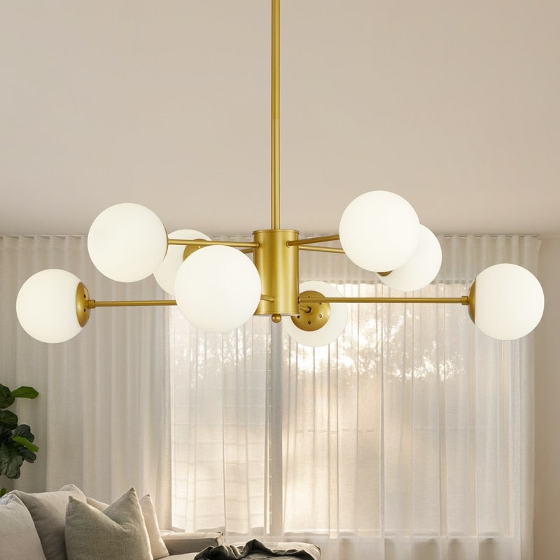 Modern Gold Sputnik Chandelier With Clear Glass Shades For Dining Room, Living Room, Or Kitchen - 8 Lights