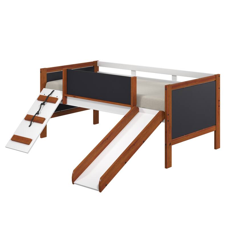 Twin Size Solid Wood Loft Bed with Slide and Fence