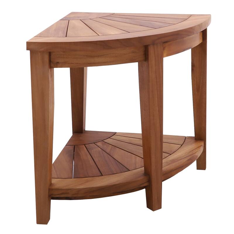 Nordic Style Oiled Teak Corner Stool with Shelf - BROWN