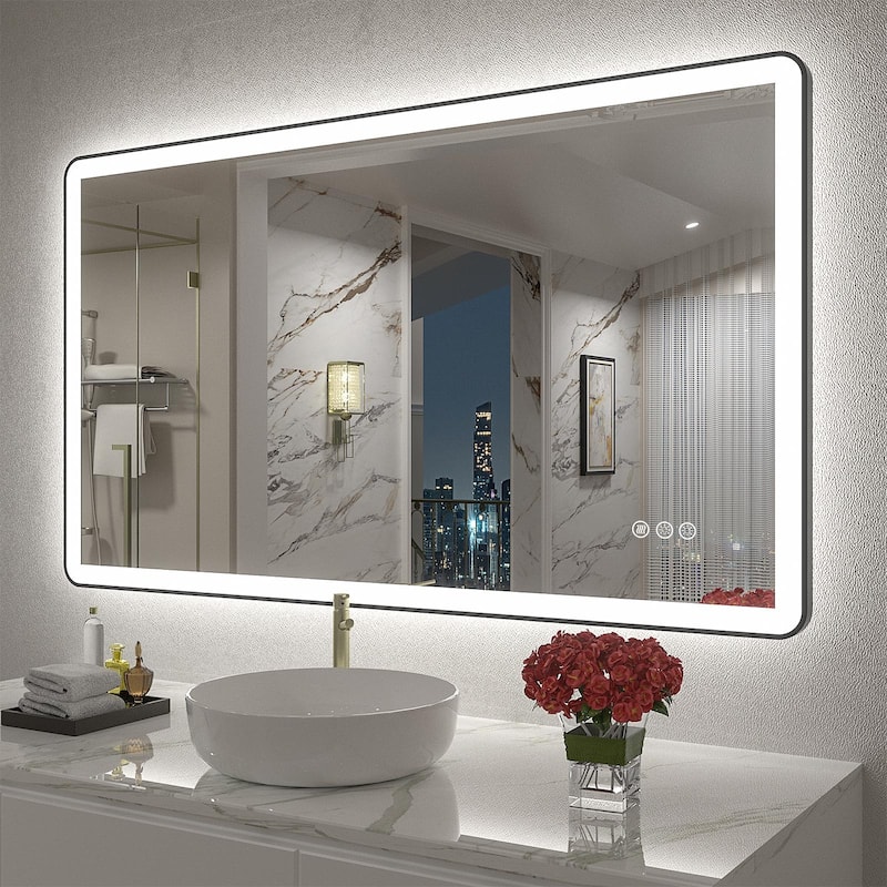 Apmir Dual LED Lights Space Aluminum Framed AntiFog Wall Bathroom