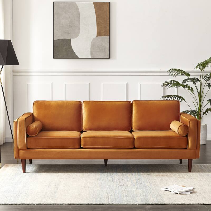 Lavinia Mid Century Modern Style Sofa Couch for Living Room - 33" x 88" x 34" - Burnt Orange