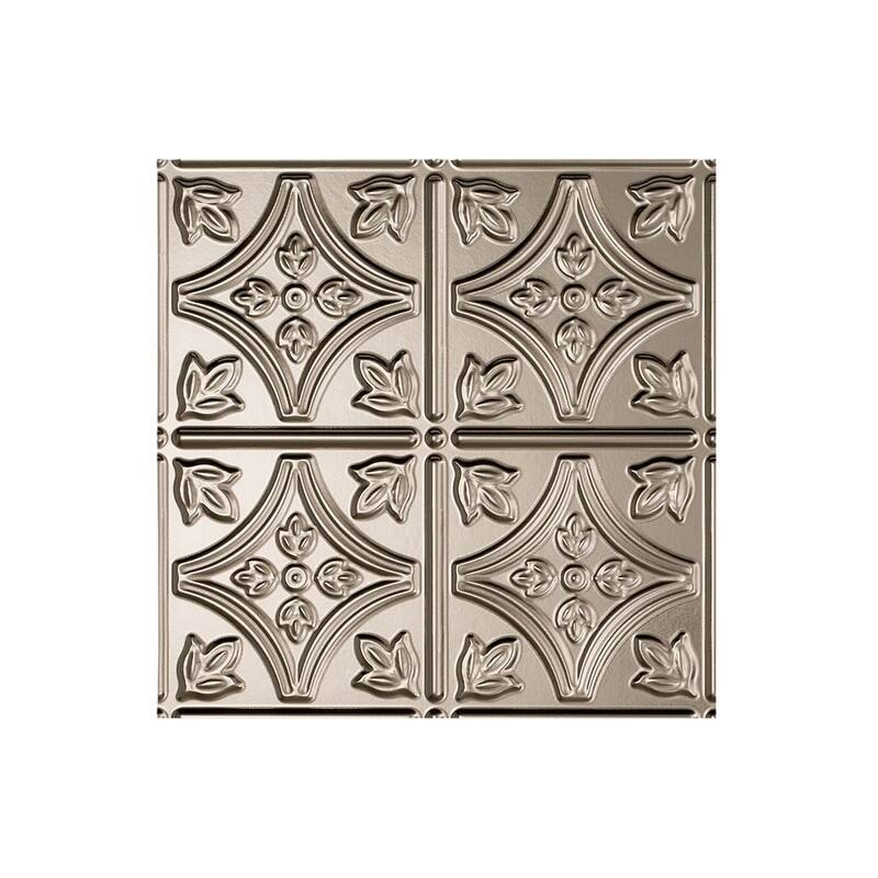 FASÄDE Traditional Style1 Decorative Vinyl 2ft x 4ft Glue Up Ceiling Panel in Brushed Nickel (5 Pack) - 12in x 12in Sample - Brushed Nickel