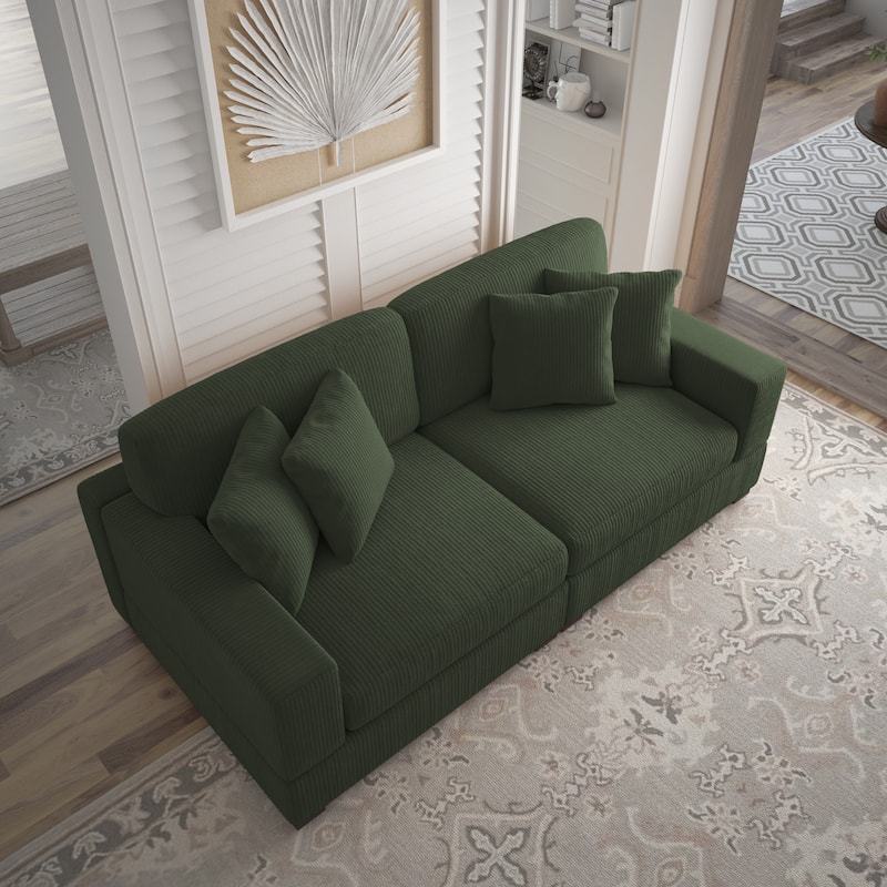 Corduroy Couch Modular Sectional Sofa with Pillows
