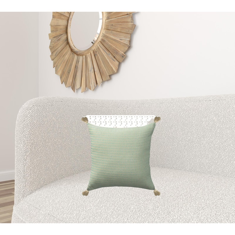 HomeRoots 18" X 18" Light Turquoise And Ivory 100% Cotton Striped Zippered Pillow