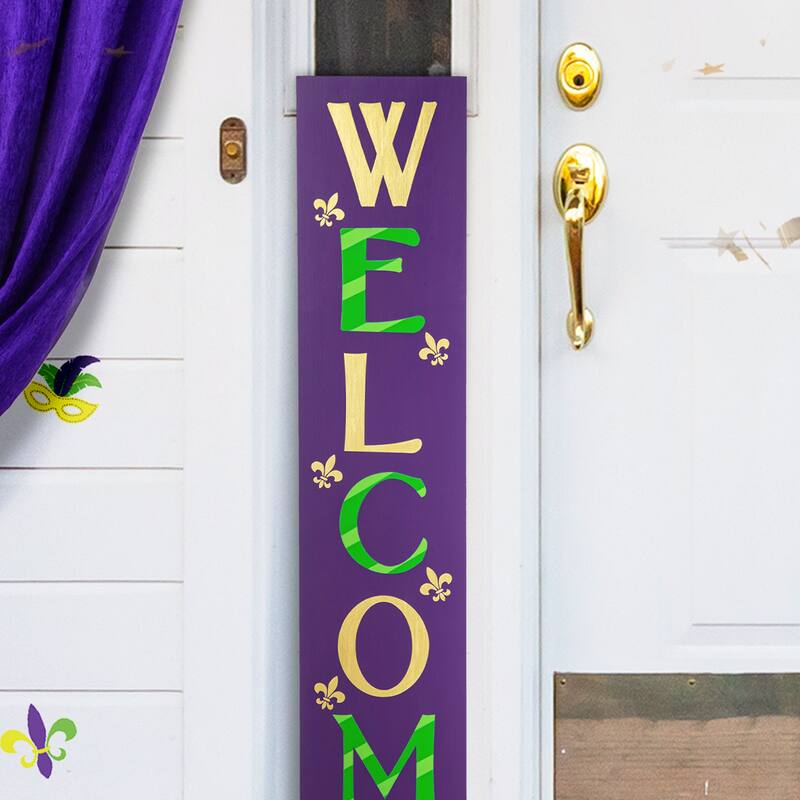 Glitzhome 42"H Mardi Gras WELCOME Wooden Porch Sign