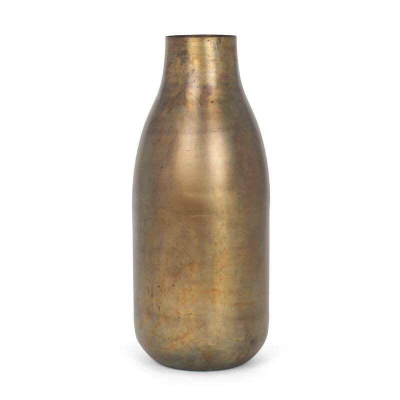 17" Antiqued Gold Metal Table Vase - 6.69