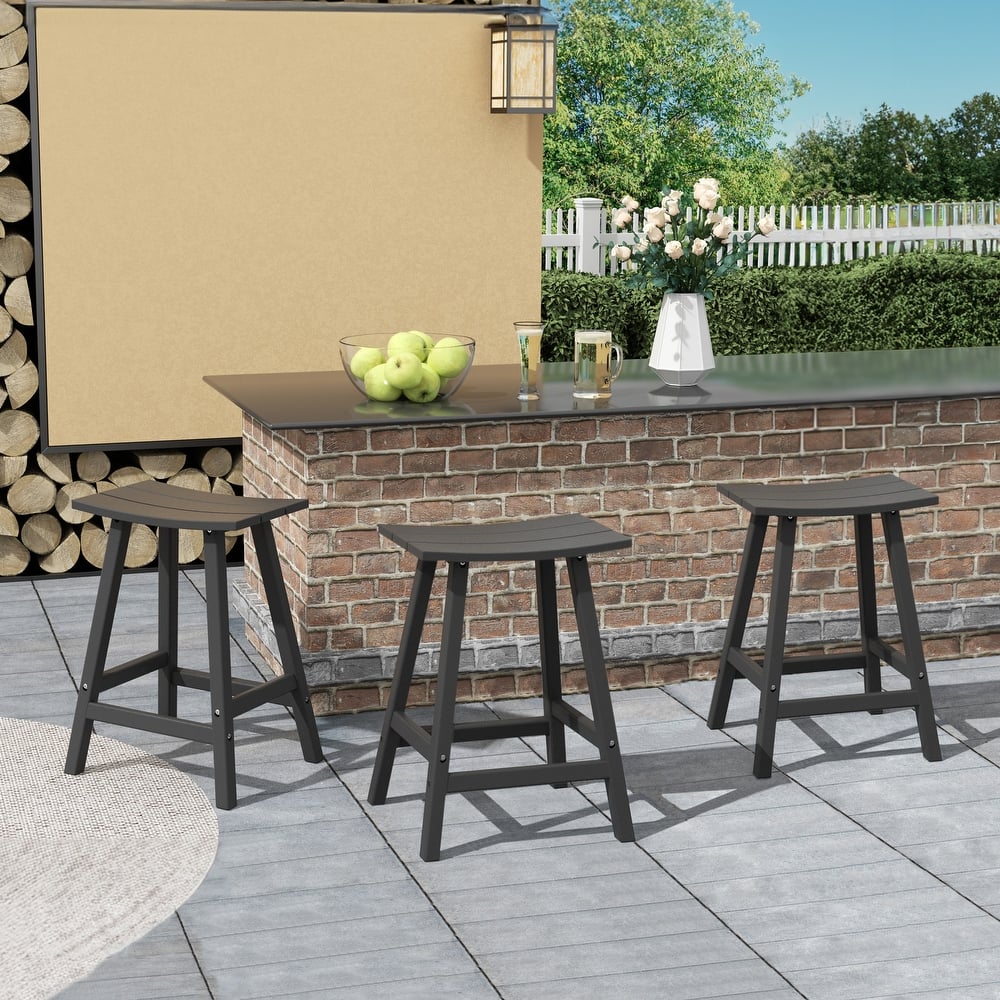 Laguna Hdpe All Weather Outdoor Patio 24" Saddle Seat Counter Stool (Set Of 3)