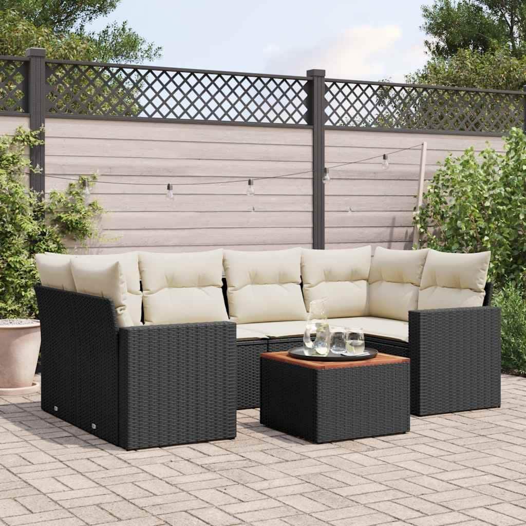 vidaXL Garden Sofa Set Black PE Rattan 7 Piece Adjustable Armrests - 92.1 x 50.2 x 27.2