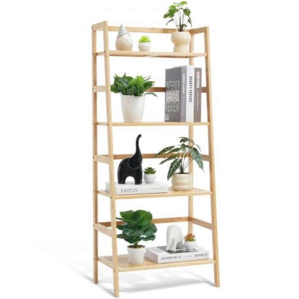 4-Tier Wicker Ladder Shelf Rack, Rattan Storage Organizer for Home