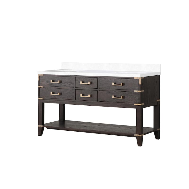Norwalk 60 in W x 22 in D Black Oak Double Bath Vanity and Cultured Marble Top