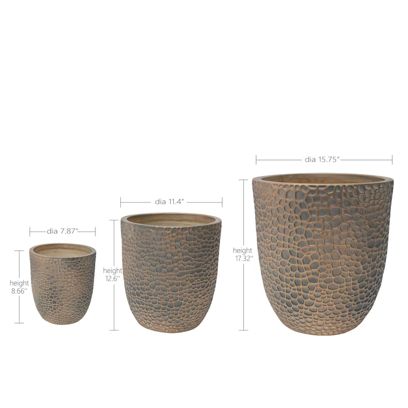 Large Outdoor Indoor Planter, 15.75"+11.4"+7.87" Dia Round Magnesium Oxide Planter Set of 3, Flower Pots with Drainage Holes