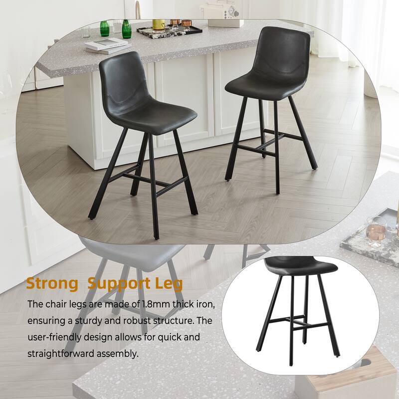 Rossetta 2-Piece Versatile Modern Style PU Bar Stool Set with Ergonomic Backrest and Reinforced Integrated Cross-Bar Footrest