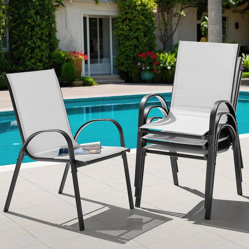 Patio 4-Piece Textilene Dining Chairs with Armrests and Stackable Design - Grey