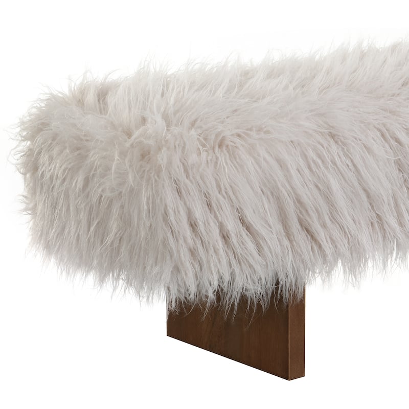 Christopher Knight Home - Ashton Modern Solid Wood Bench with Long-Haired Faux Wool Upholstery.
