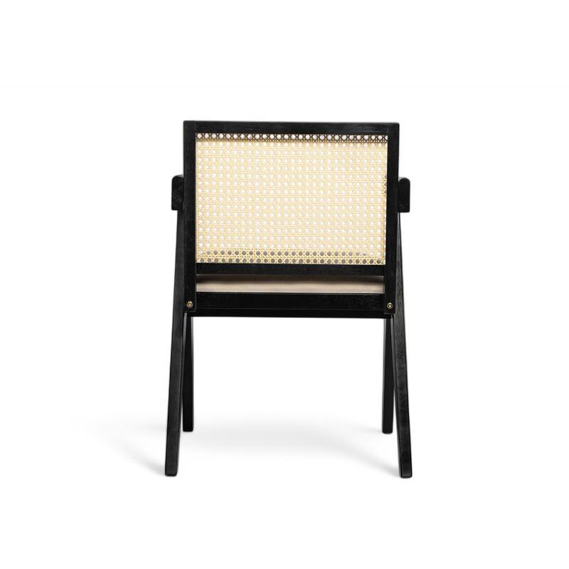 Farmhouse Rattan Dining Chairs Set of 2, Upholstered Armchairs with Backrest, Kitchen Side Chairs with Solid Wood Frame