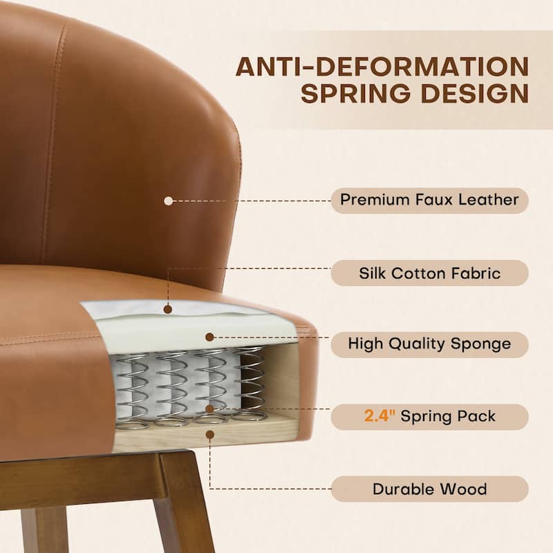 26 Inch Upholstered Swivel Counter Height Bar Stools with Back and Solid Wood Frame - 37.8"H x 20.9"W x 21.3"D