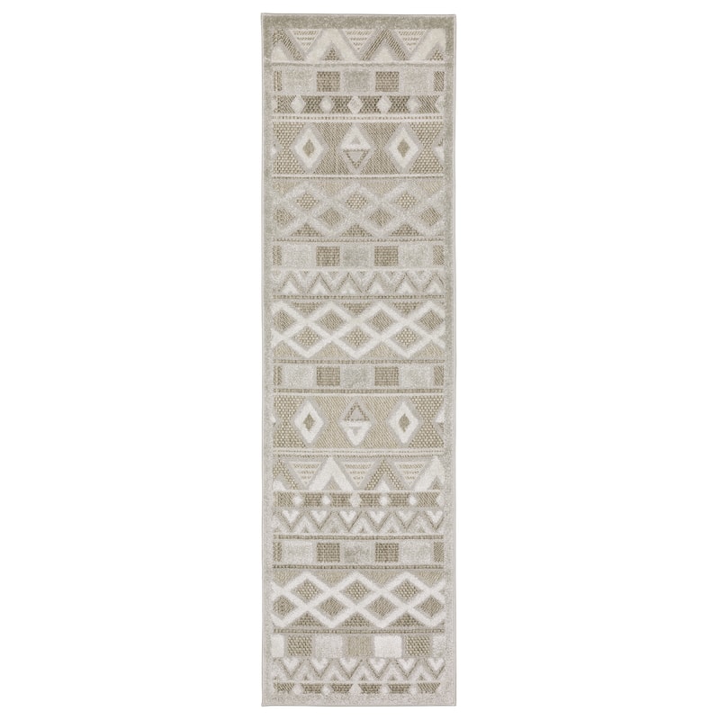 Style Haven Thassos Global Geometric Beige/ Grey Mixed Pile Area Rug - 2' 3" x 7' 6" - Runner