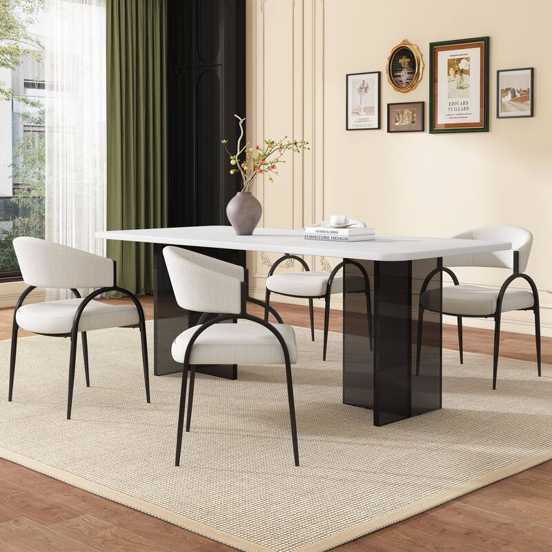 Modern Set of 2 Dining Chairs with Padded Backrest Seat, Metal Legs for Dining Room Living Room and Café