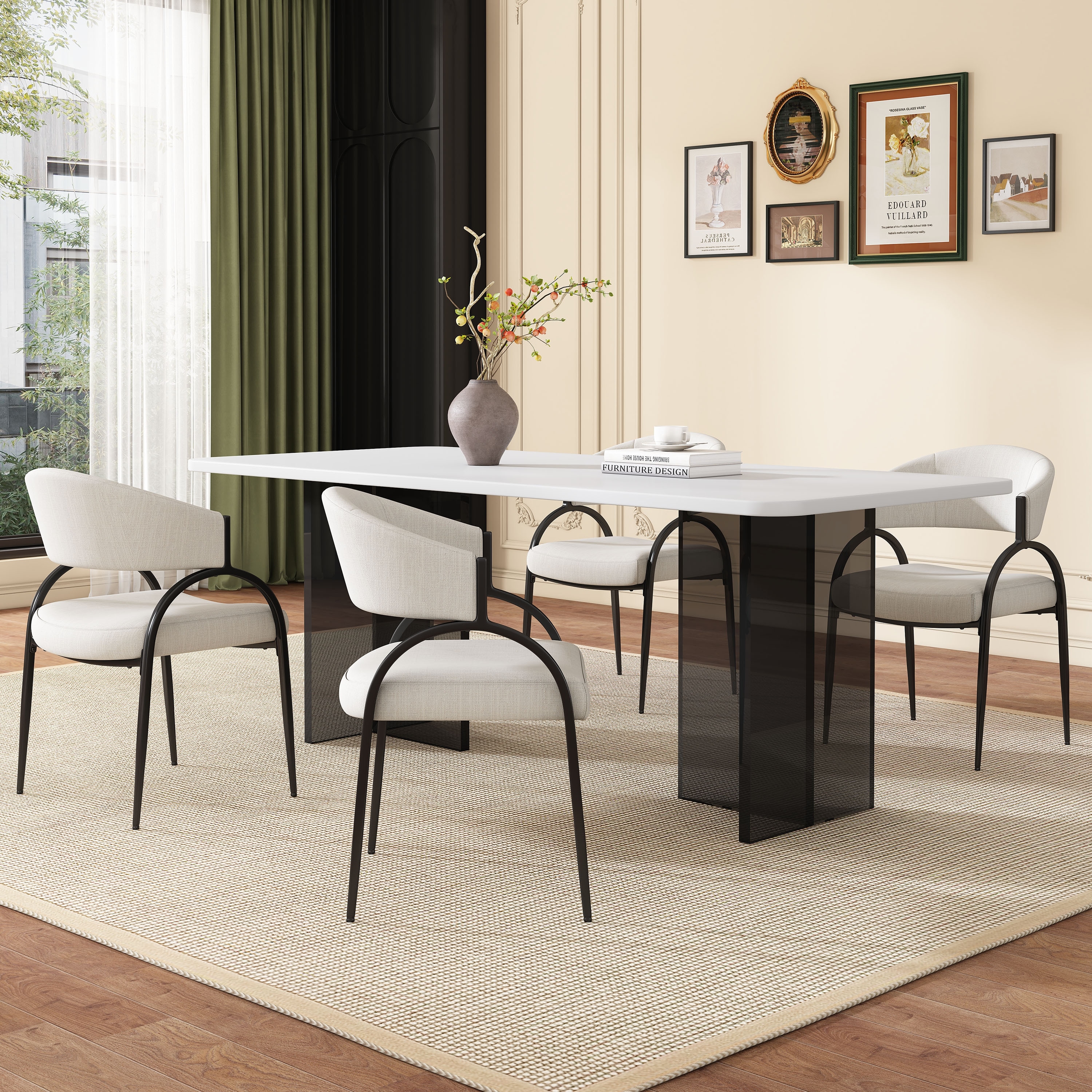 Upholstered Dining Chairs With Metal Legs for Kitchen, Living Room(Set of 2),Beige
