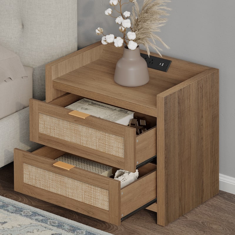 SICOTAS Farmhouse Set of 2 Nightstand with Charging Station and Drawers