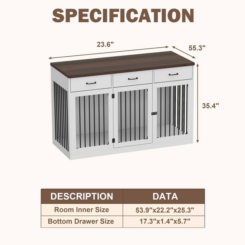 Contemporary Wooden Dog Crate Furniture with Storage Drawers