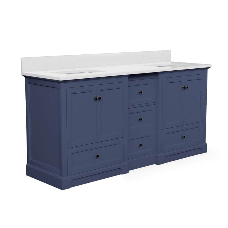 72-Inch Elegant Solid Wood Bathroom Vanity with Ceramic Top, Double Sinks, and Ample Storage