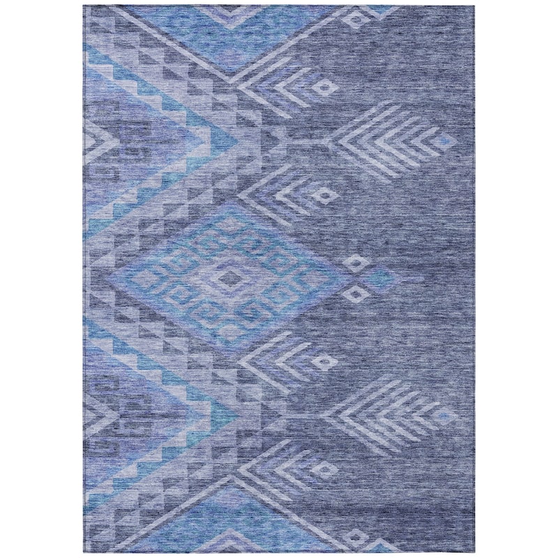 Machine Washable Indoor/ Outdoor Boho Tribal Chantille Rug