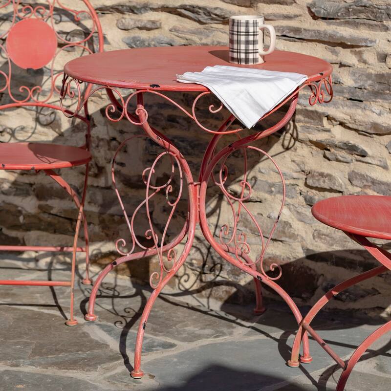 Three Piece Metal Bistro Set in Flamingo Pink "Le Chardenoux 1908" - 27.56x27.56x29.13