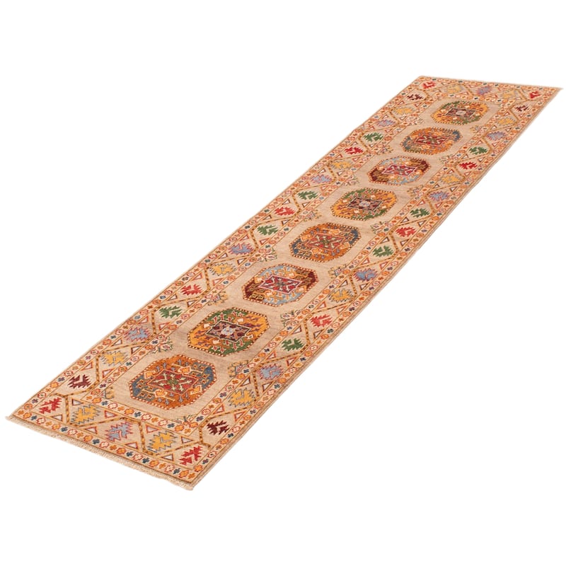 ECARPETGALLERY Hand-knotted Uzbek Ghazni Khaki Wool Rug - 2'7 x 9'9