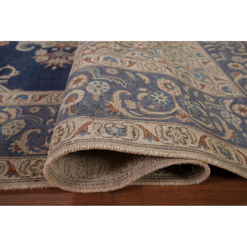 Blue Tabriz Persian Vintage Area Rug Handmade Wool Carpet - 9'9" x 12'9"