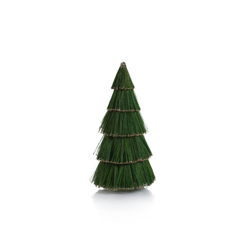 Green Tiger Grass Decorative Tree w/ Gold Glitter Trim, 15"
