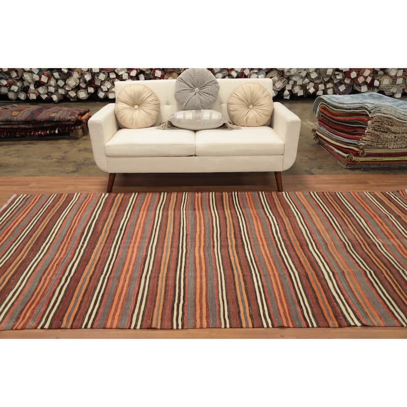 Hand Woven Oriental 100% Wool Carpet Southwestern Geometric Multi-Colored Kilim Area Rug - 10' 4'' X 5' 2''