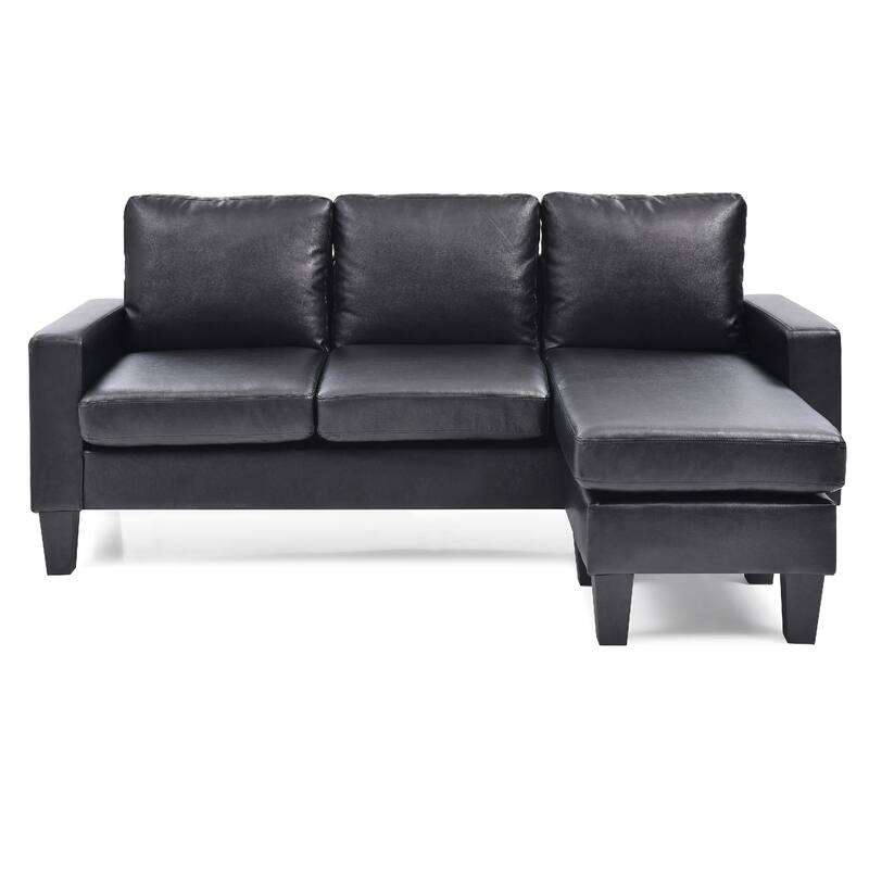 Faux Leather L Shaped Sectional Sofa - 76" - Black