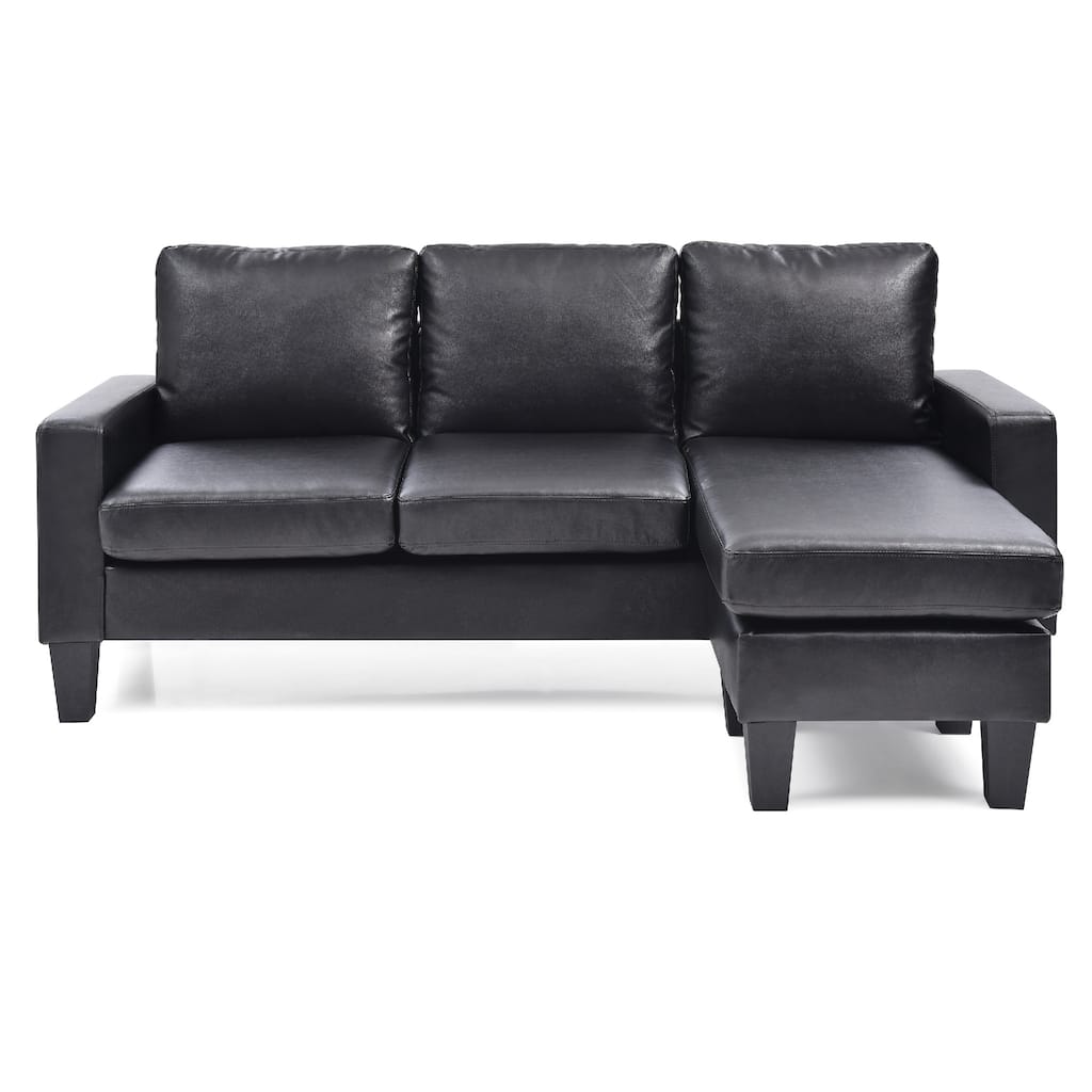 Faux Leather L Shaped Sectional Sofa - 76" - Black