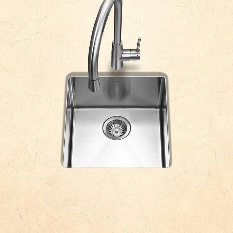 Houzer Savior 17 inch Stainless Steel Undermount Medium Bowl Kitchen Bar Sink with Strainer & Grid