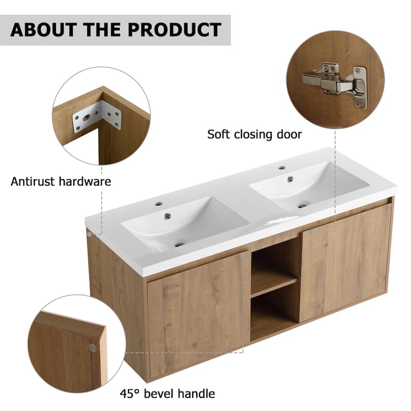 47.6" Wall Mounted Bathroom Vanity With Double Sink
