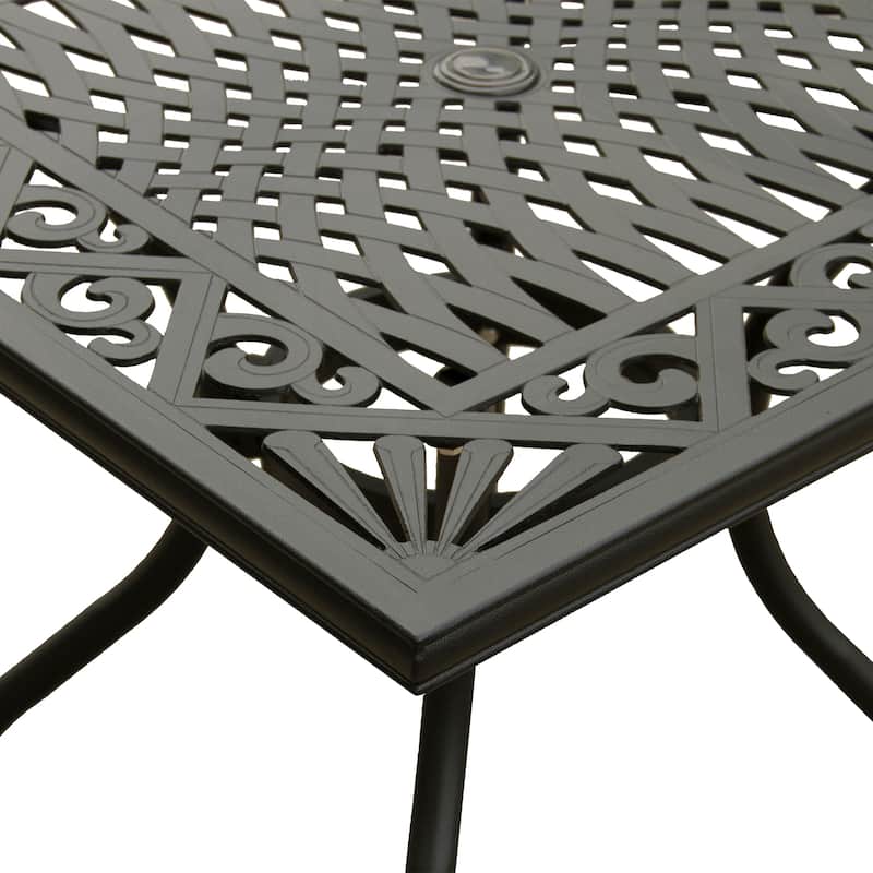 Modern Ornate Outdoor Mesh Aluminum 37-in Square Patio Dining Set with Four Chairs - N/A