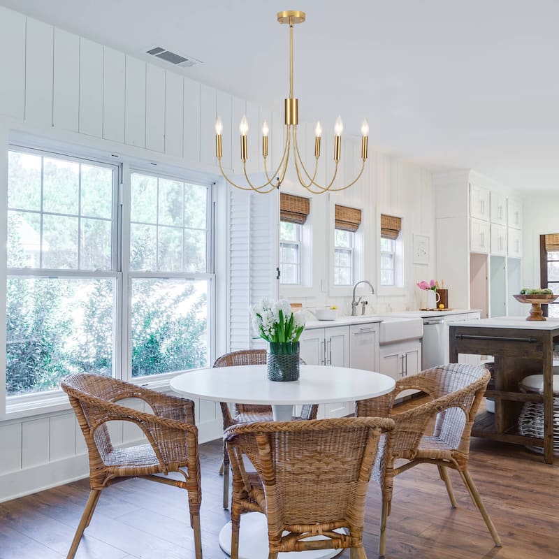 6-Light Modern Chandelier, Farmhouse Chandelier, Candle Style Chandelier for Dining Living Room Kitchen Island - 23.62"Dx8.86"H