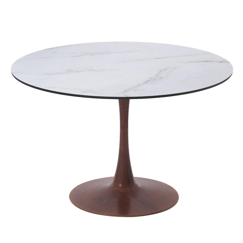 Bristol 35" Round Dining Table with MDF Top and Walnut Steel Pedestal Base for Modern Kitchen and Dining Room