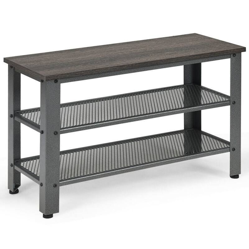 Gymax 3-Tier Shoe Rack Industrial Shoe Bench with Storage Shelves for - Silver