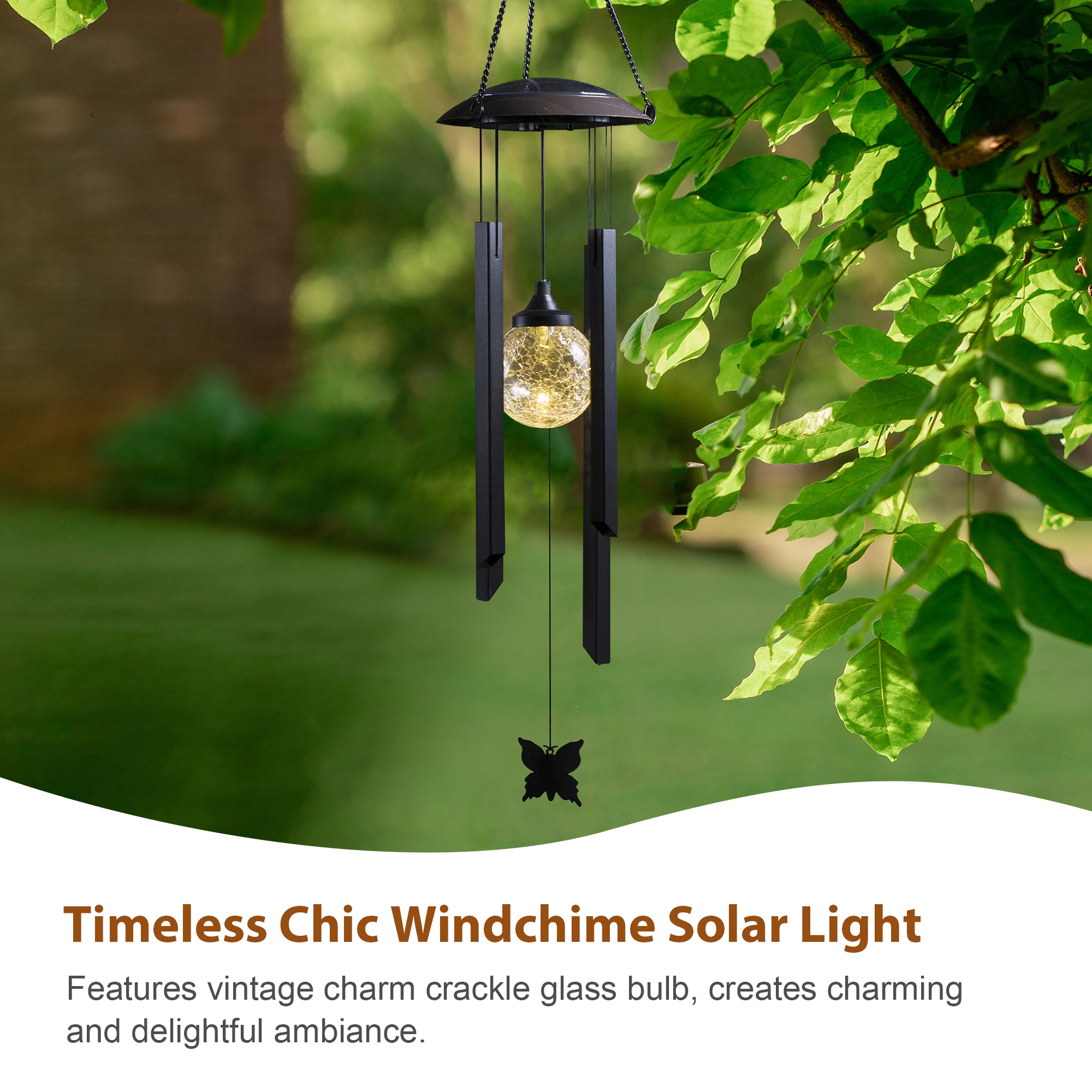 Lovely Bronze Solar Glass Globe Star LED Light Wind outlet Chime